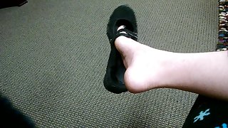 Public Shoe Play at the Doctor's Office in Black Flats Sandals Sexy Feet