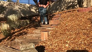 Sexy & Thick & Young Drag Queen / CD Outside in Jeans & Heels & Crop Top