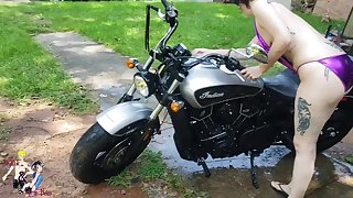 Made Little Neko wash my Motorcycle in her slutty Bikini on the 4th of JULY