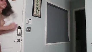 Petite Girl Show Off for Pizza Delivery Man