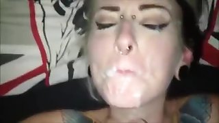 Petite girl with tattoos and piercings fuck and facial