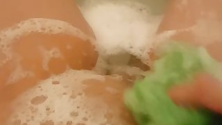 Cleaning and playing with my tight pussy in the bathtub