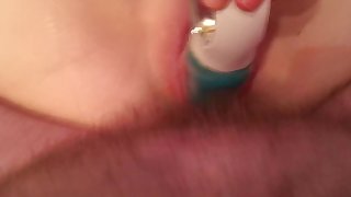 Horny Russian girl fuck pussy with a toy while ass drilled by dick