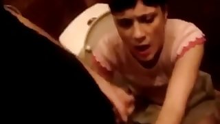 Daddy fucks young skinny daughter in stockings. Toilet sex. 18yo