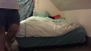 fat white girl buttcrack making bed and texting totally naked