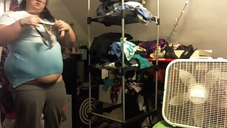 fat white girl buttcrack in sweatpants and shorts with a see thru shirt