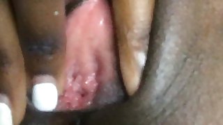 “Black teen plays with shaved pussy before school”