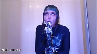 Messy girl deepthroat dildo