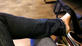 Teen Shoeplay Dangling My Sexy Black Ballet Flats in Public Waiting Room