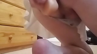 Sissy crossdresser fucks herself with a 7 inch dildo