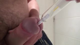 the guy shoves into his big cock steel rod