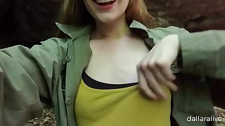 Flashing tiny tits in the woods