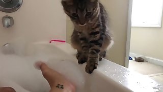 Taking a Bubble Bath and playing with my Hairy Pussy