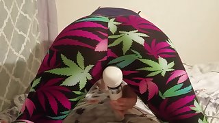 Teen in yoga pants cumming hard with wand