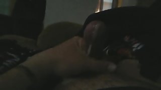 guy jerking off a huge dick and pouring himself with sperm