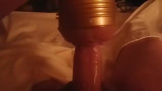 boy jerking off a huge dick and pouring himself with sperm